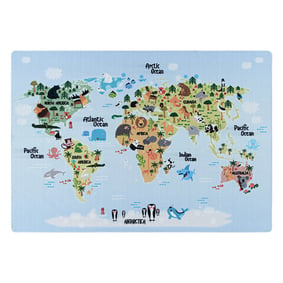 Kindervloerkleed - Pleun Wereldkaart Blauw - product