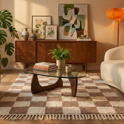 Checkerboard Rug - Blox Fringe Beige