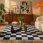 Checkerboard vloerkleed - Blox Fringe Blauw