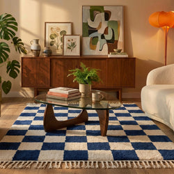 Checkerboard vloerkleed - Blox Fringe Blauw