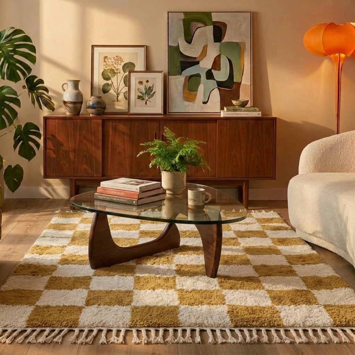 Checkerboard Rug - Blox Fringe Ochre yellow
