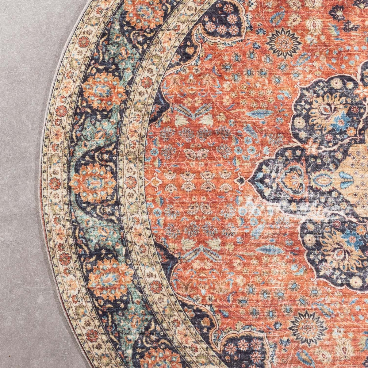Round Indoor Outdoor Rug - Kairo Medallion Terra/Dark Blue