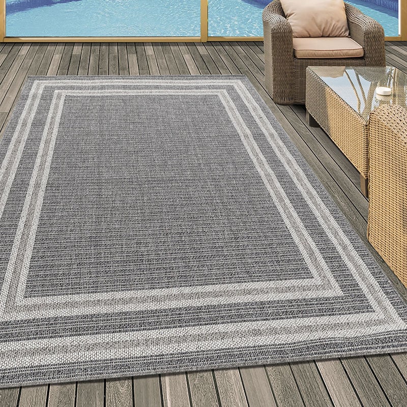 Jute Outdoor Rug - Aruba Double-Edge Grey