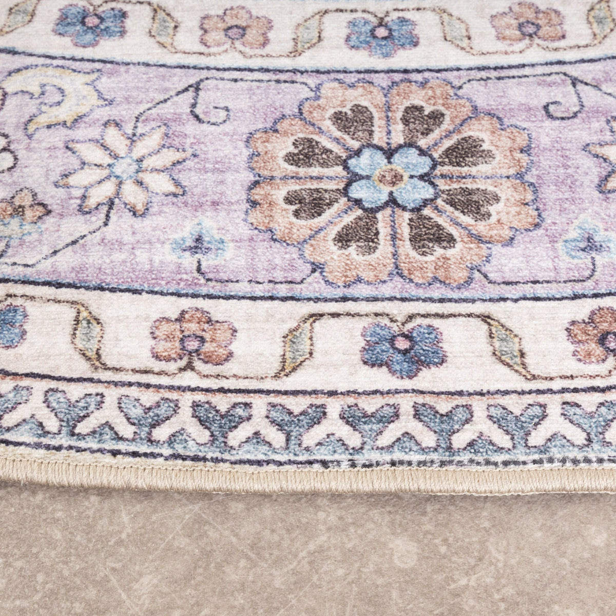 Round Vintage Outdoor Rug - Santo Flora White