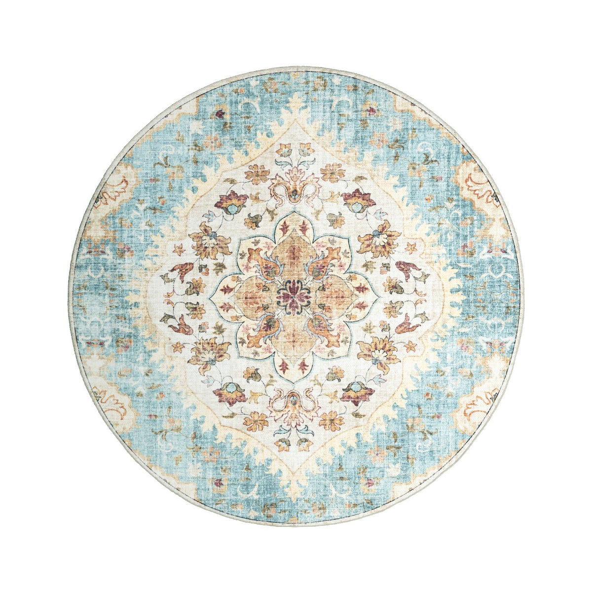 Round Vintage Outdoor Rug - Santo Mandala Light Blue