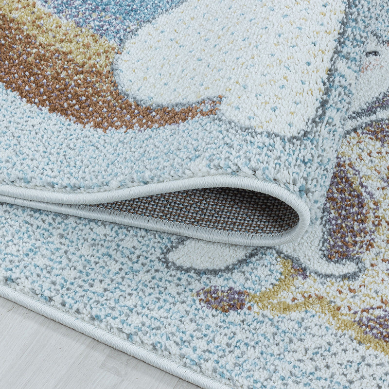 Round children's floor rug - Lucy Giraffe Blue