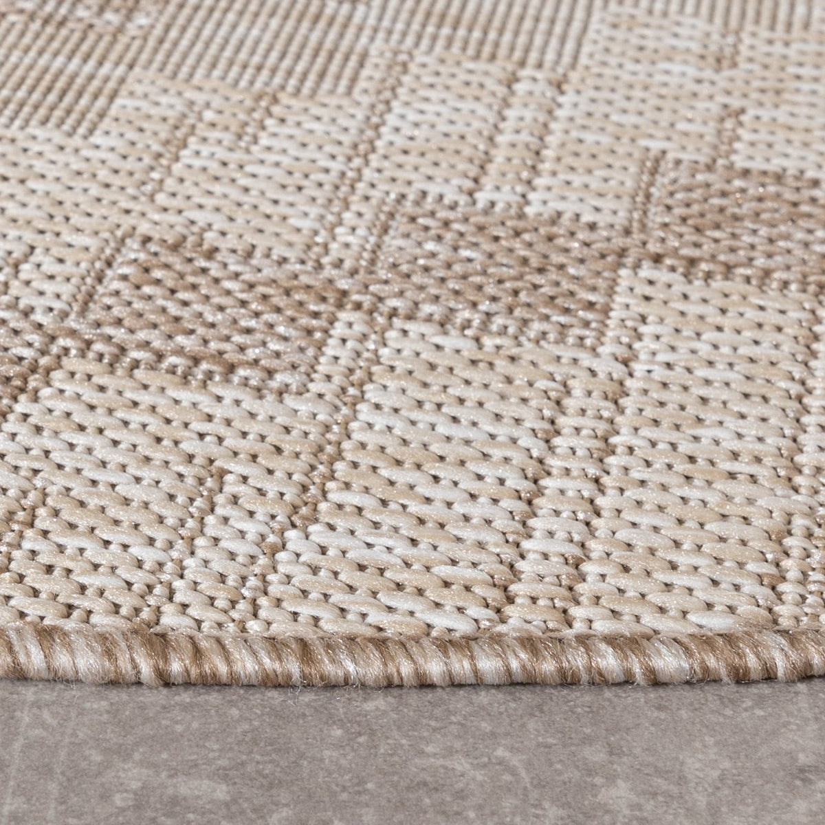 Round Jute Outdoor Rug - Atlas Diamond Brown/Cream