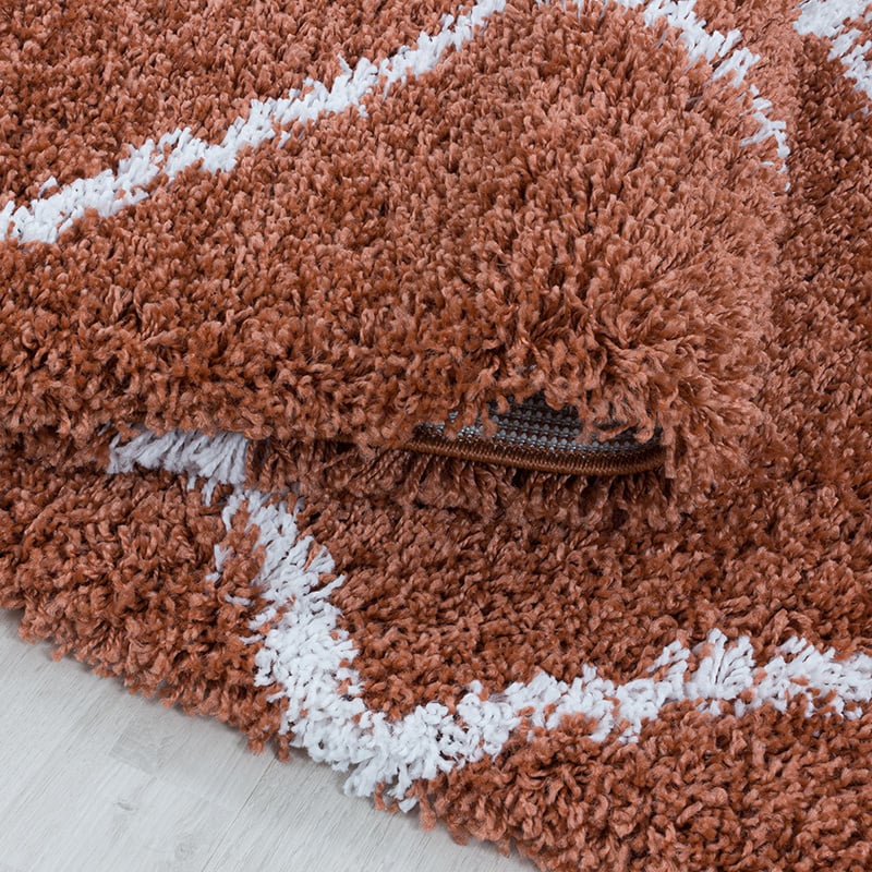 Round berber floor rug - Agadir Lines Terra/Cream