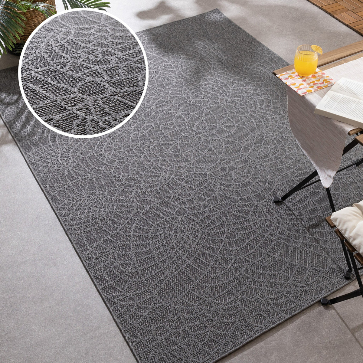 Indoor Outdoor Rug - Dunes Mandala Anthracite
