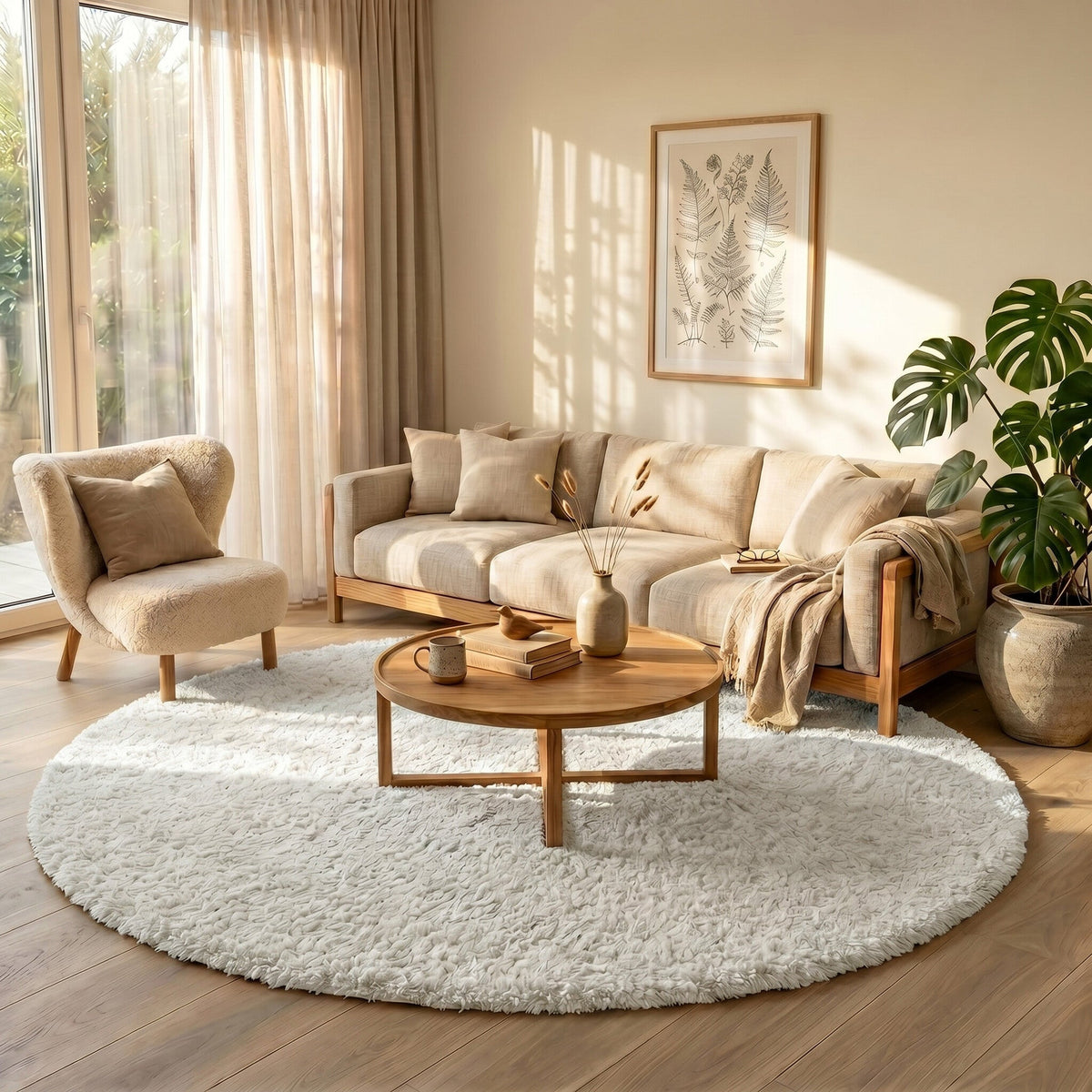 Round Shaggy Rug - Blaze White