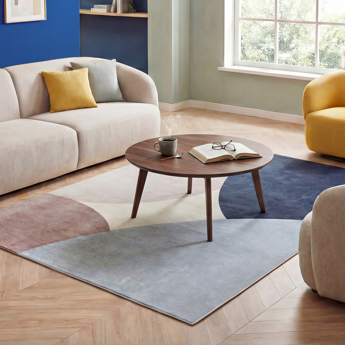 Geometrisch vloerkleed - Swing Circles Blauw/Bruin