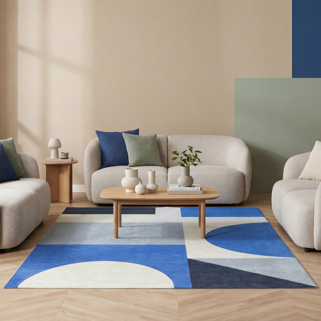Geometric Rug – Swing Shapes Blue