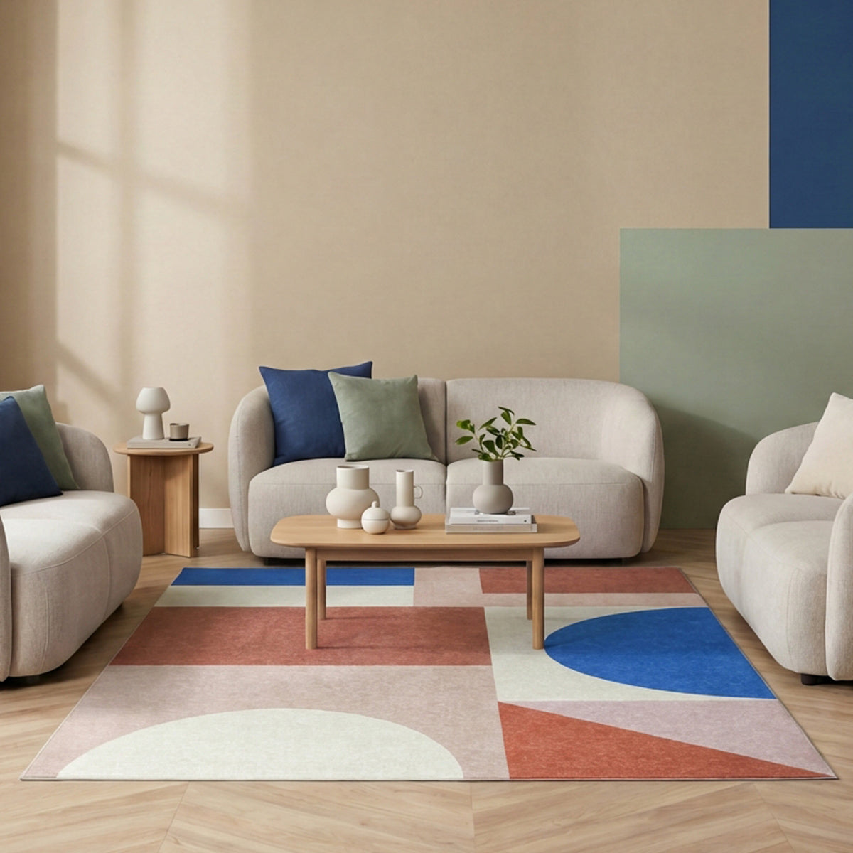 Geometric Rug – Swing Shapes Blue/Pink