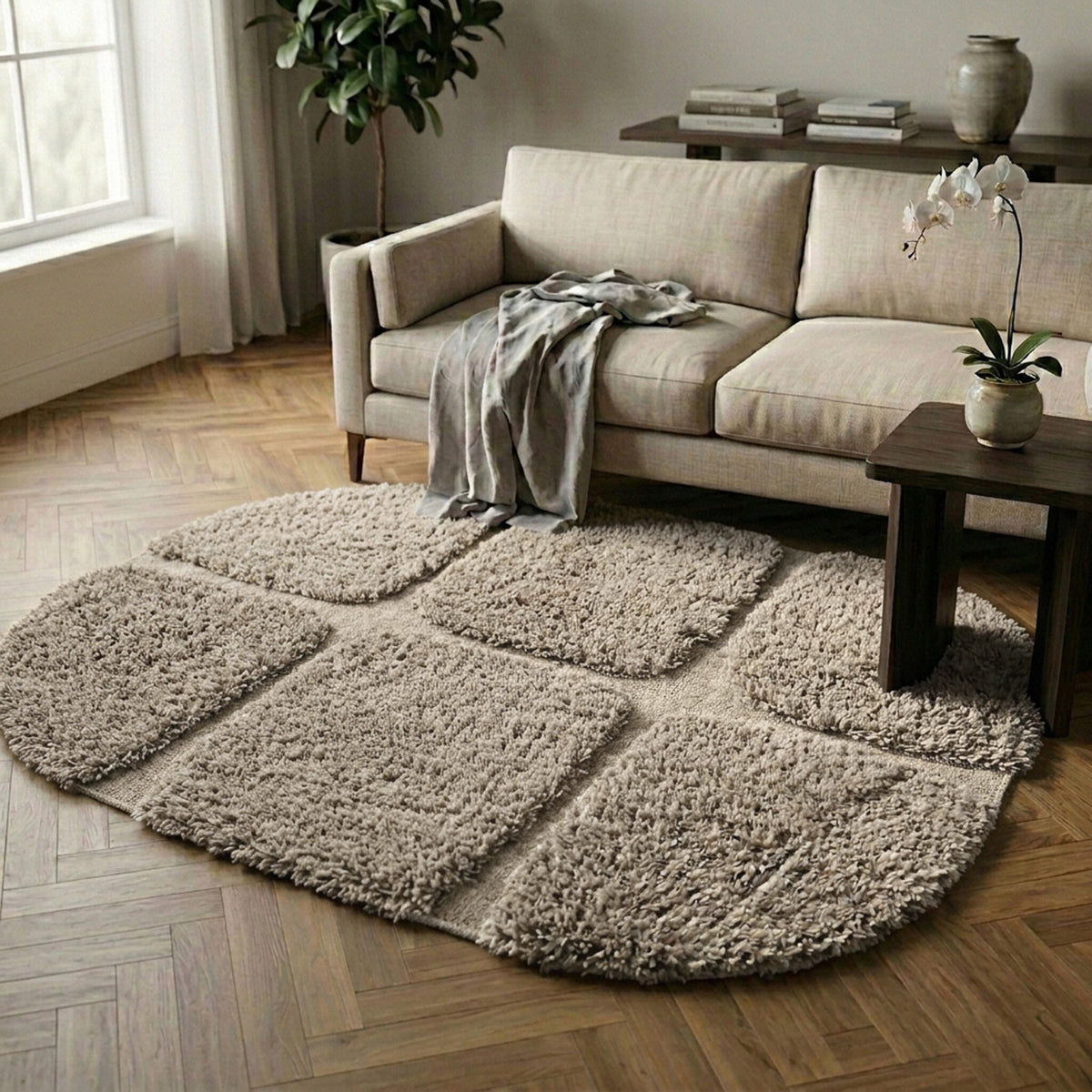 Organisch vloerkleed - Odette Grid Taupe