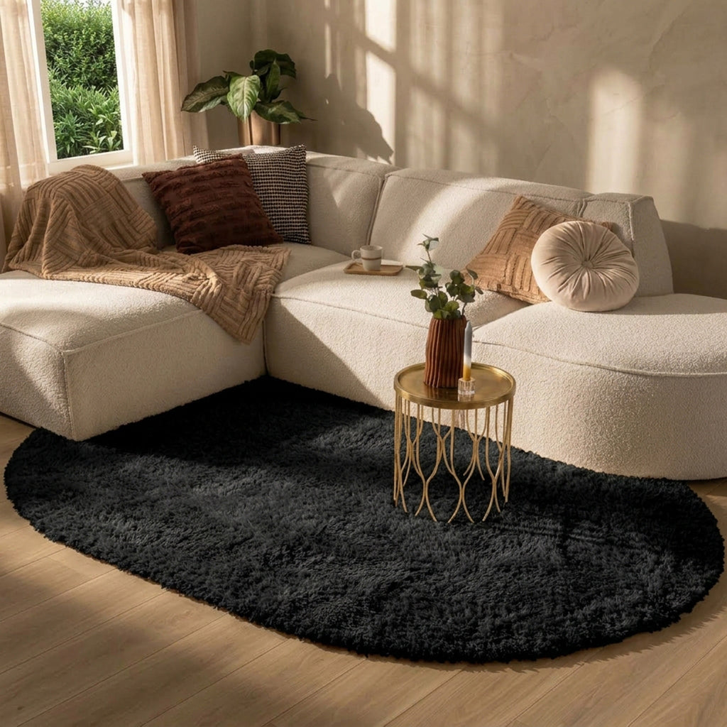 Oval Shaggy Rug - Blaze Black