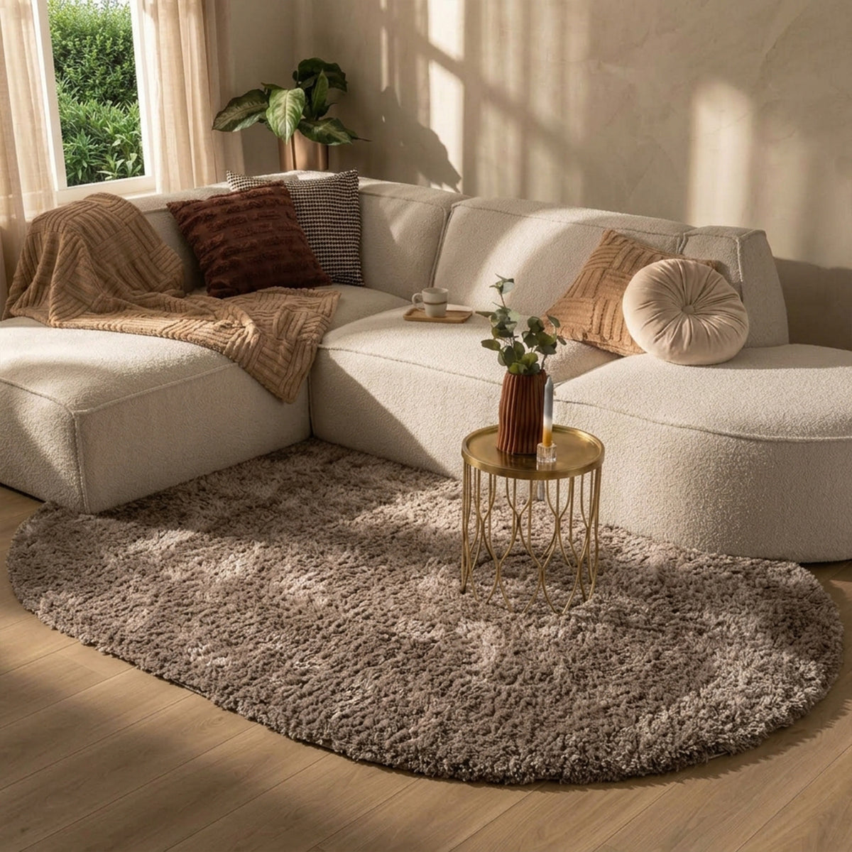 Ovaal Shaggy vloerkleed - Blaze Taupe