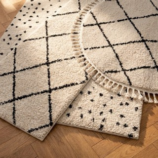 Hoogpolig vloerkleed - Grand Lines Creme/Zwart