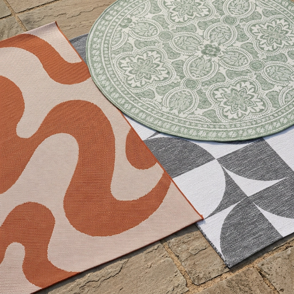 Round Outdoor Rug - Summer Azteca Mint