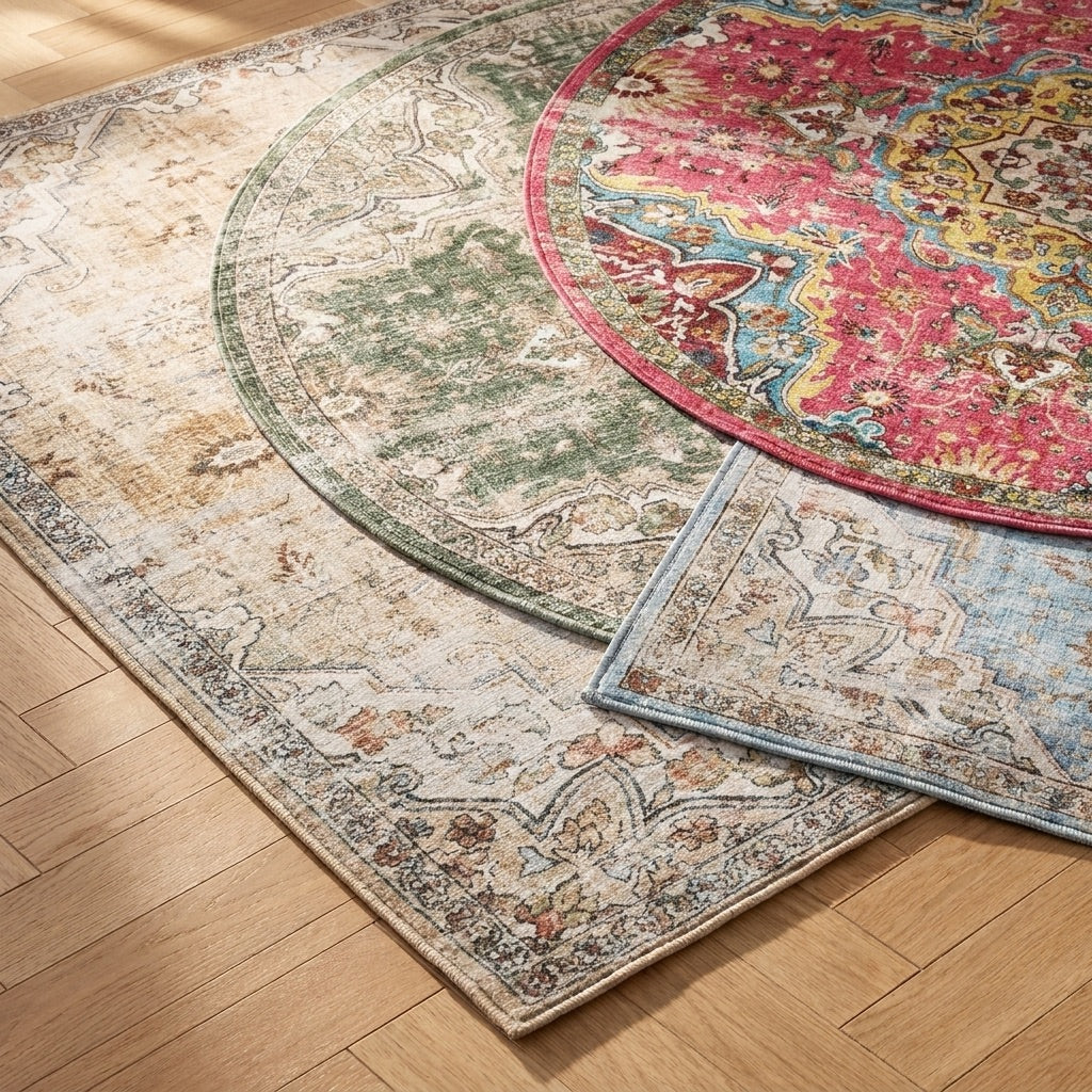Round oriental rug - Leyla Medallion Light Blue