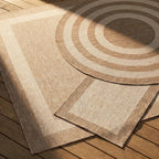 Round Indoor & Outdoor Rug – Sierra Border Cream/Beige