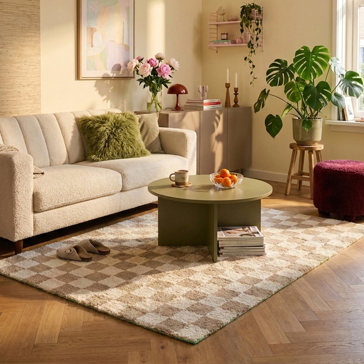 Retro vloerkleed - Gambit Beige/Wit