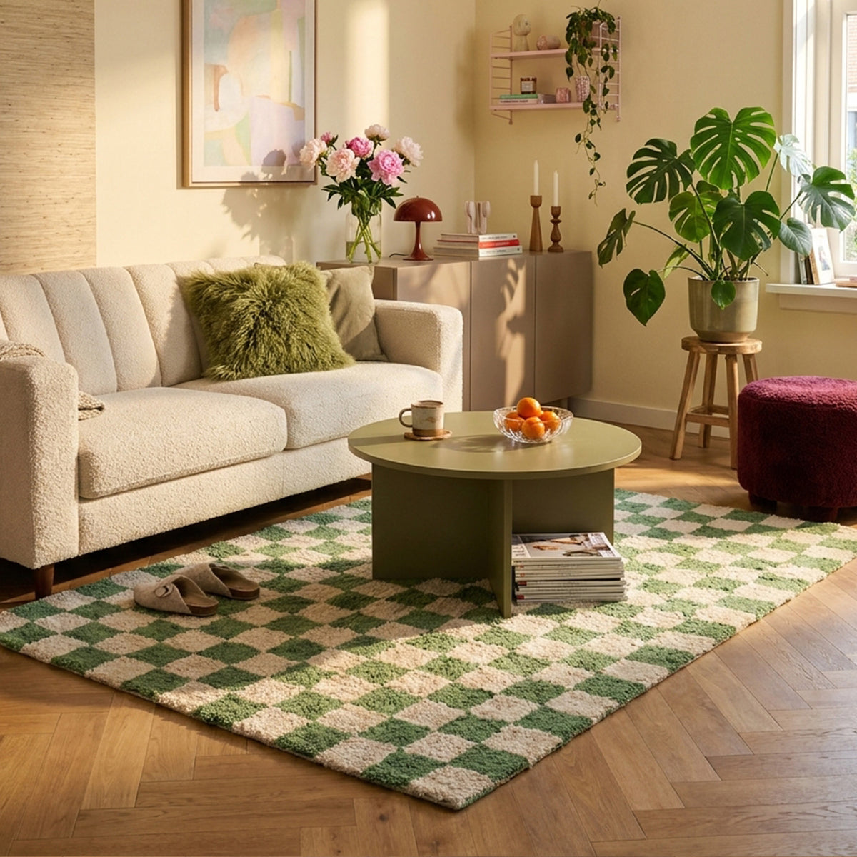 Retro vloerkleed - Gambit Groen/Wit