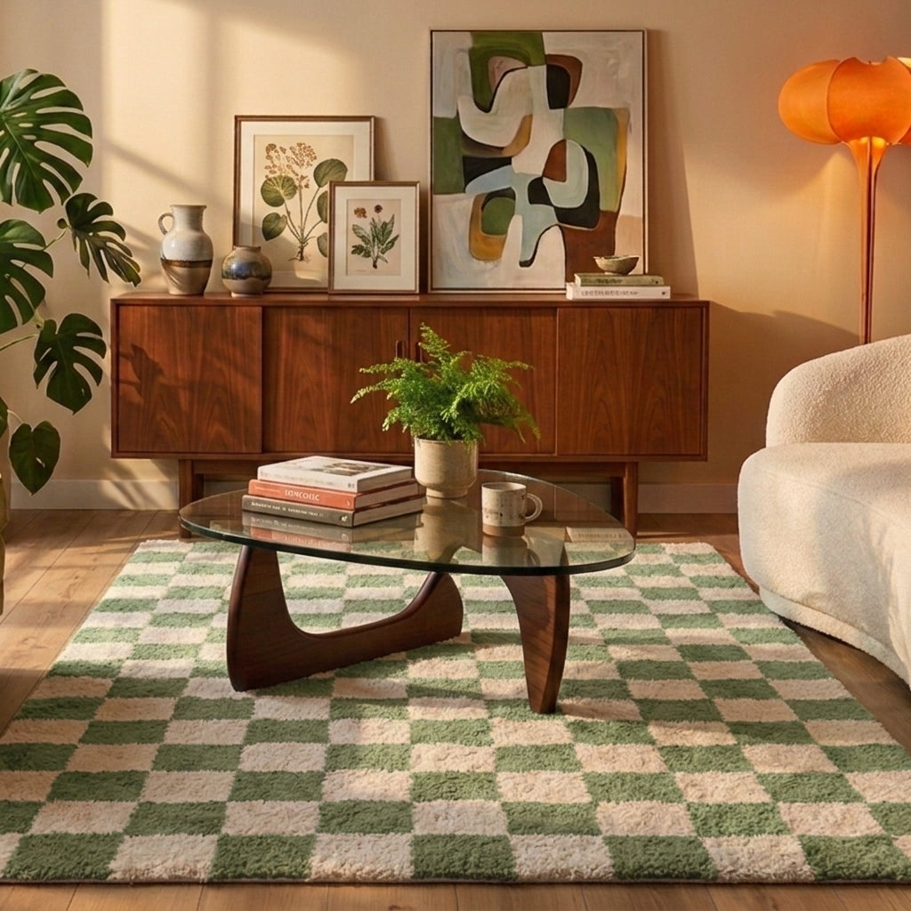 Retro vloerkleed - Gambit Groen/Wit