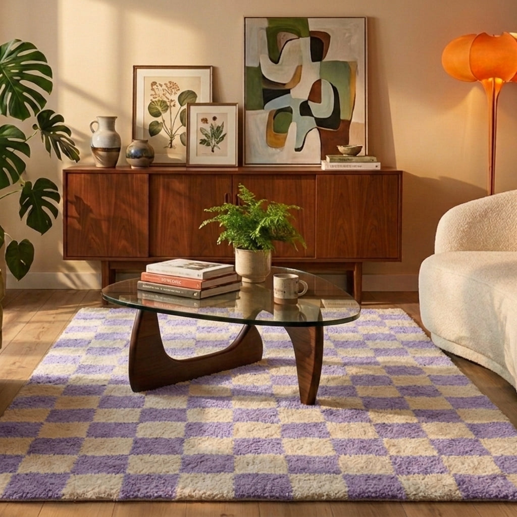Retro vloerkleed - Gambit Lila/Wit