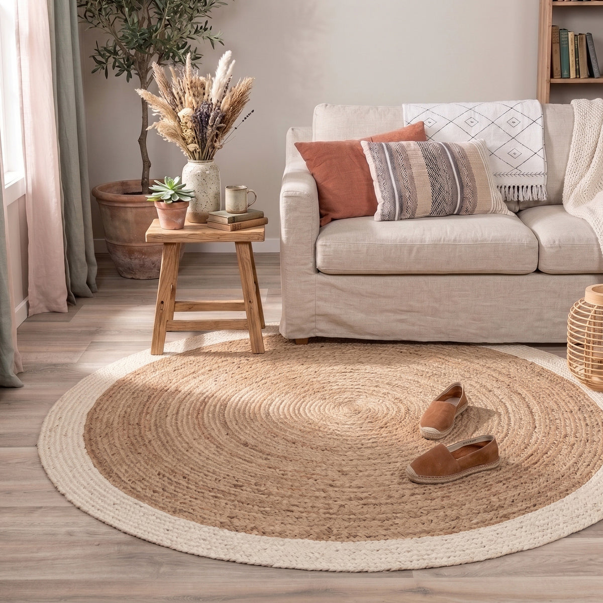 Jute vloerkleed - Fair Rond Naturel/Wit
