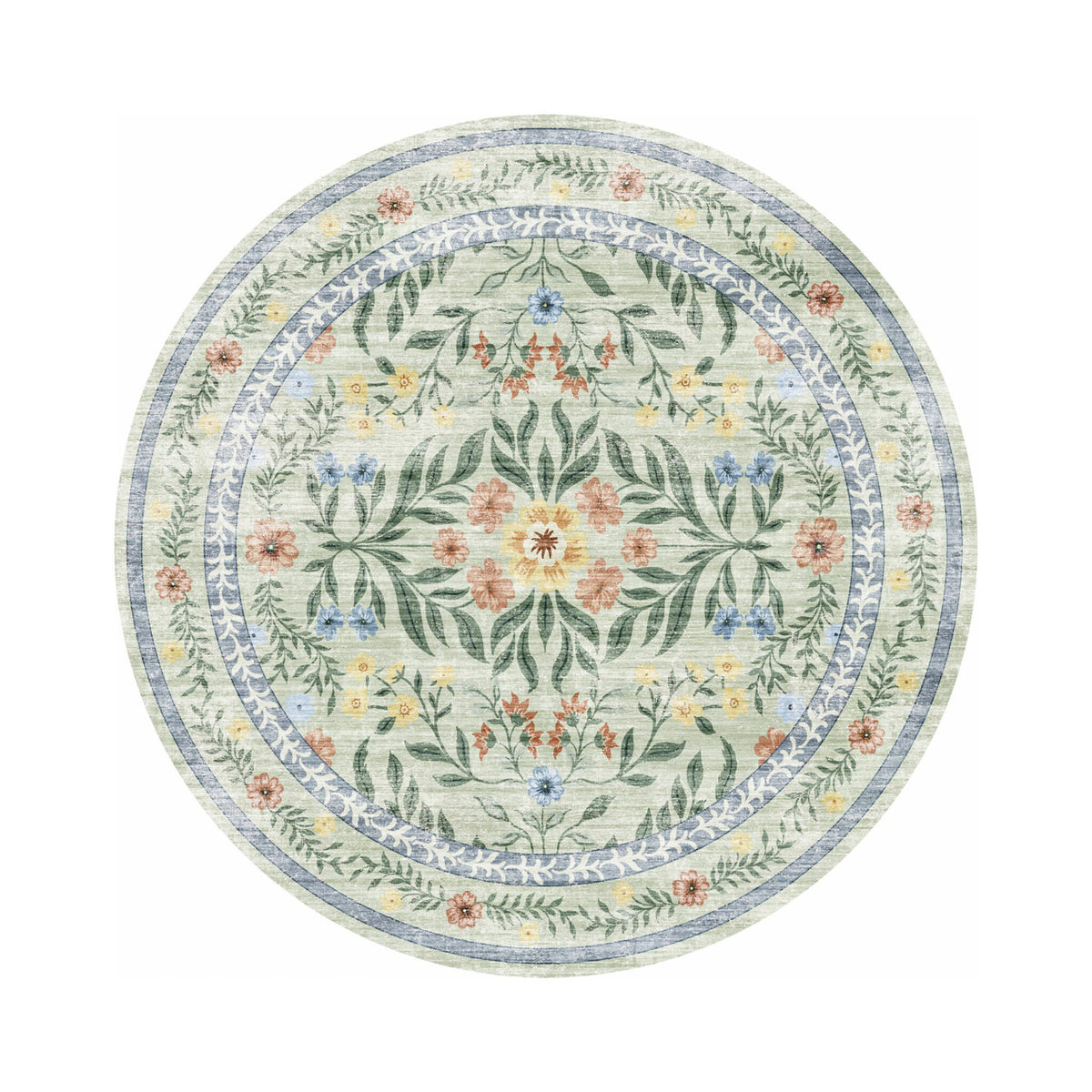Tapis vintage d'extérieur rond - Luana Vert foncé