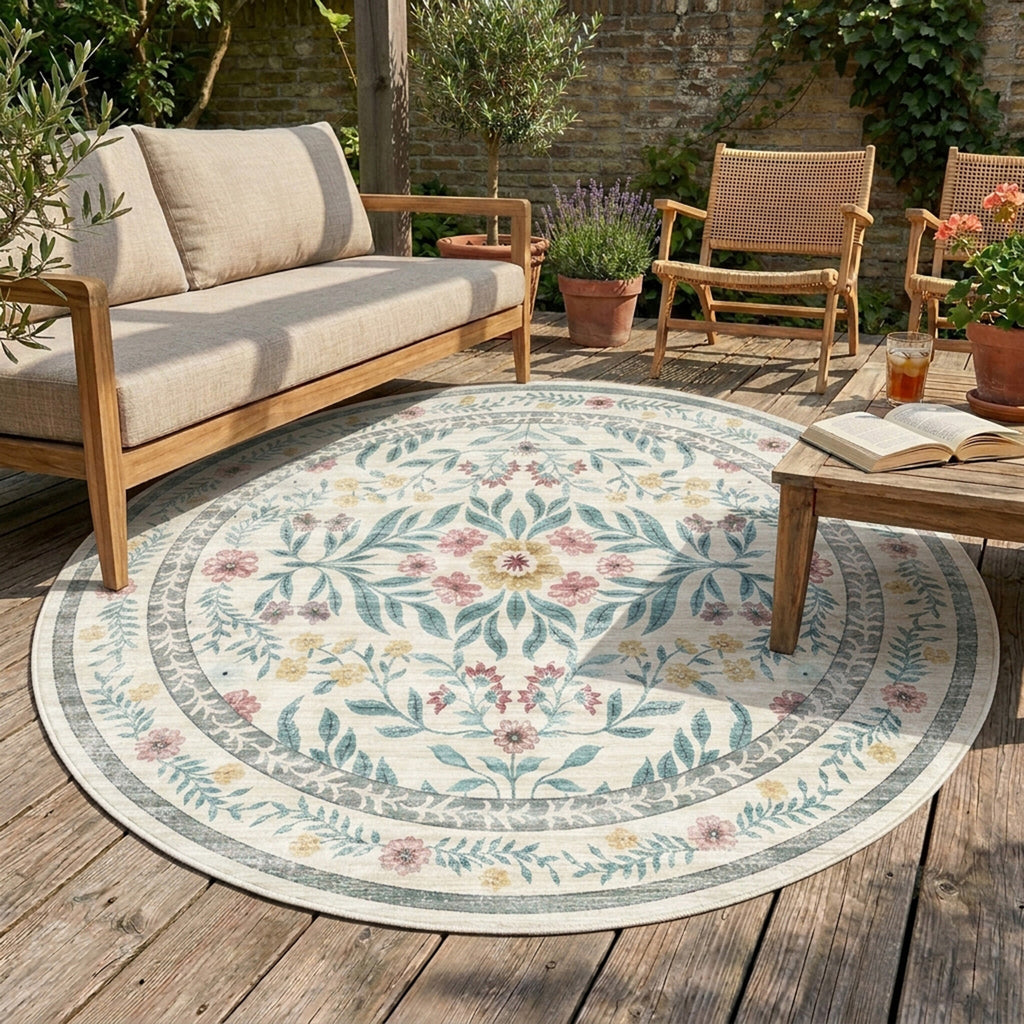 Tapis d'extérieur vintage rond - Luana Green