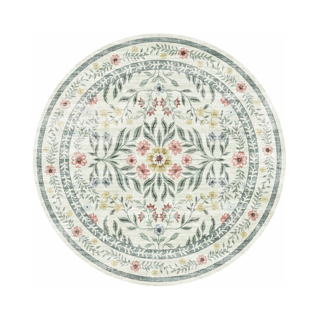 Tapis d'extérieur vintage rond - Luana Green