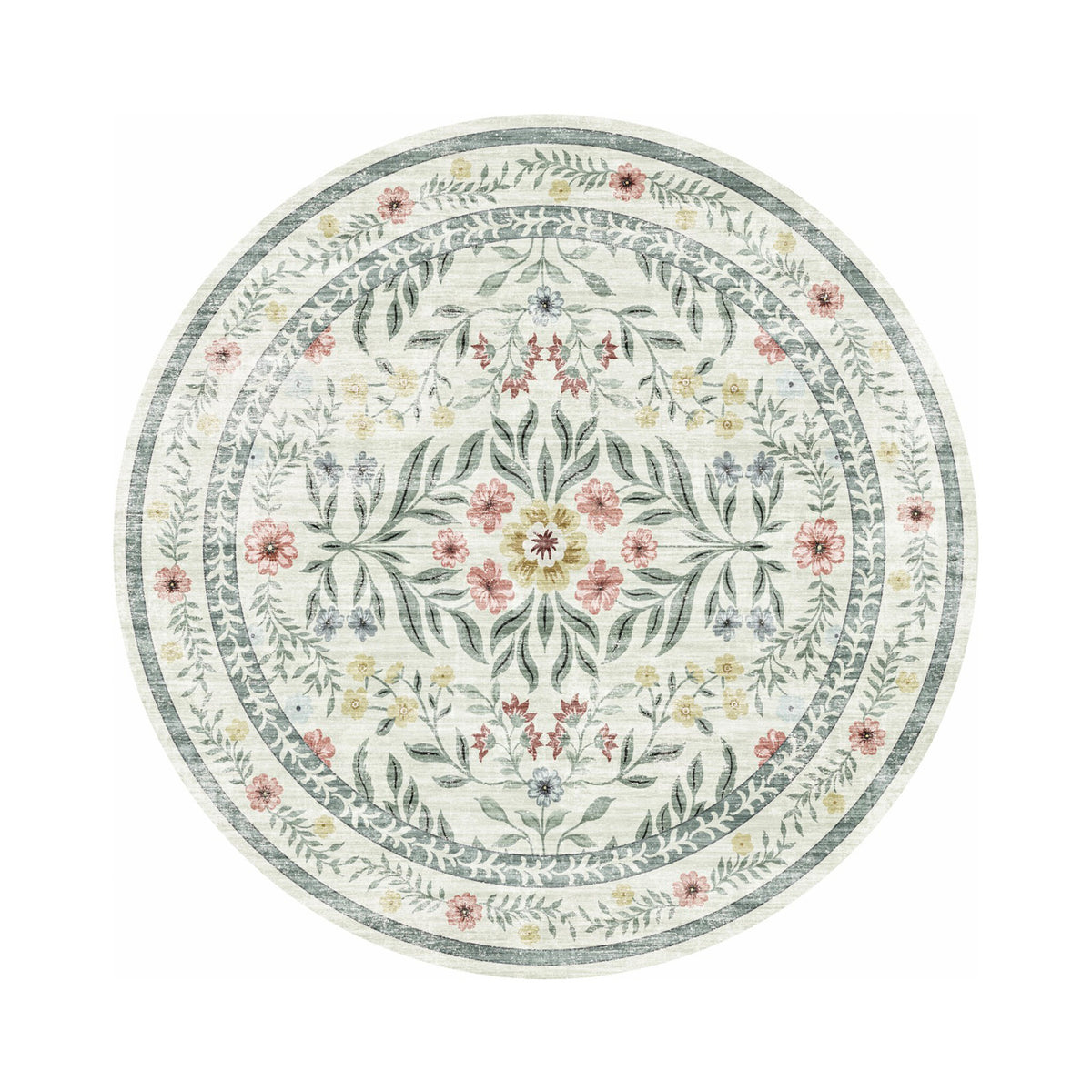 Tapis d'extérieur vintage rond - Luana Green
