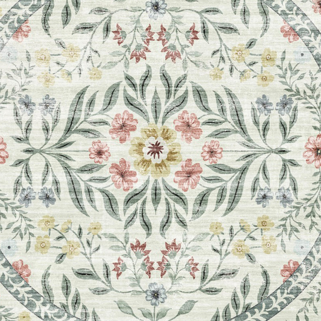 Tapis d'extérieur vintage rond - Luana Green