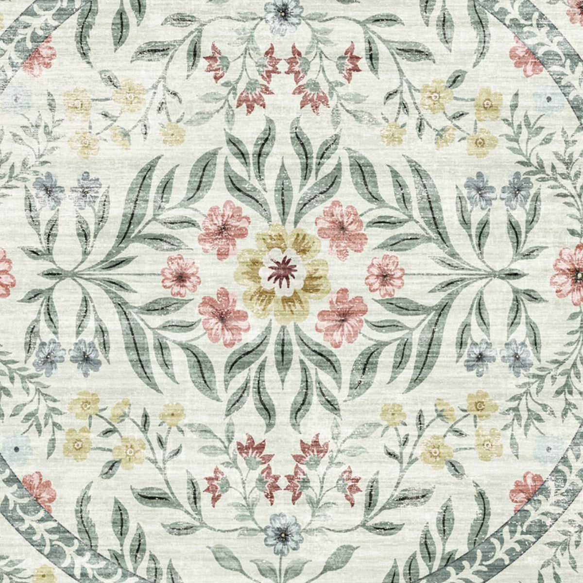 Tapis d'extérieur vintage rond - Luana Green
