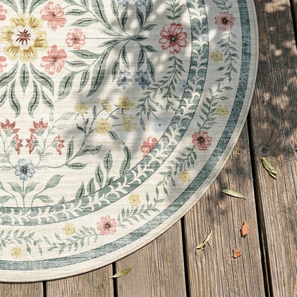 Tapis d'extérieur vintage rond - Luana Green