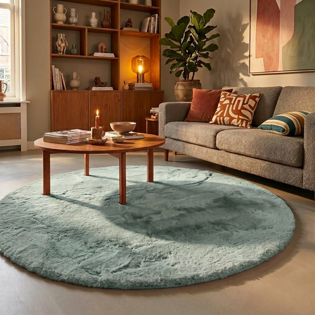 Rond Hoogpolig vloerkleed - Comfy Supreme Blauw/Groen
