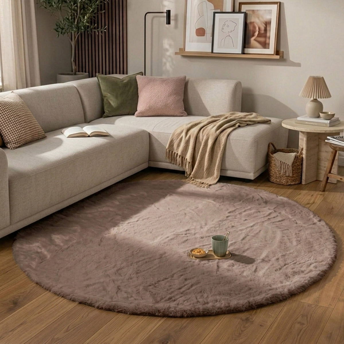 Rond Hoogpolig vloerkleed - Comfy Supreme Taupe