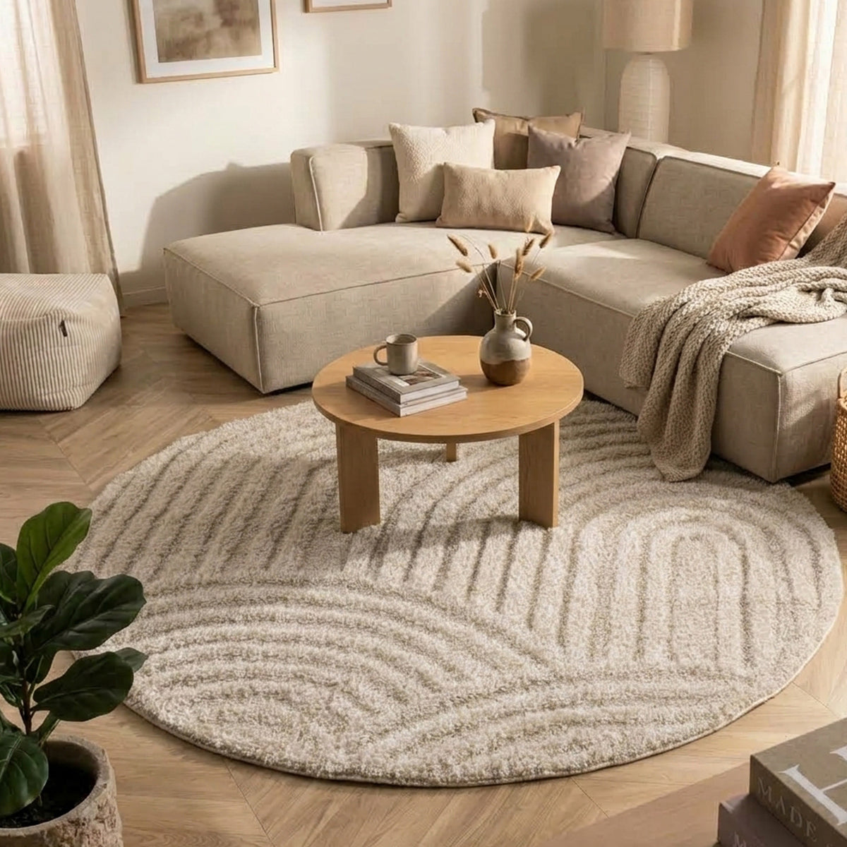Rond Scandinavisch vloerkleed - Lova Arches Beige