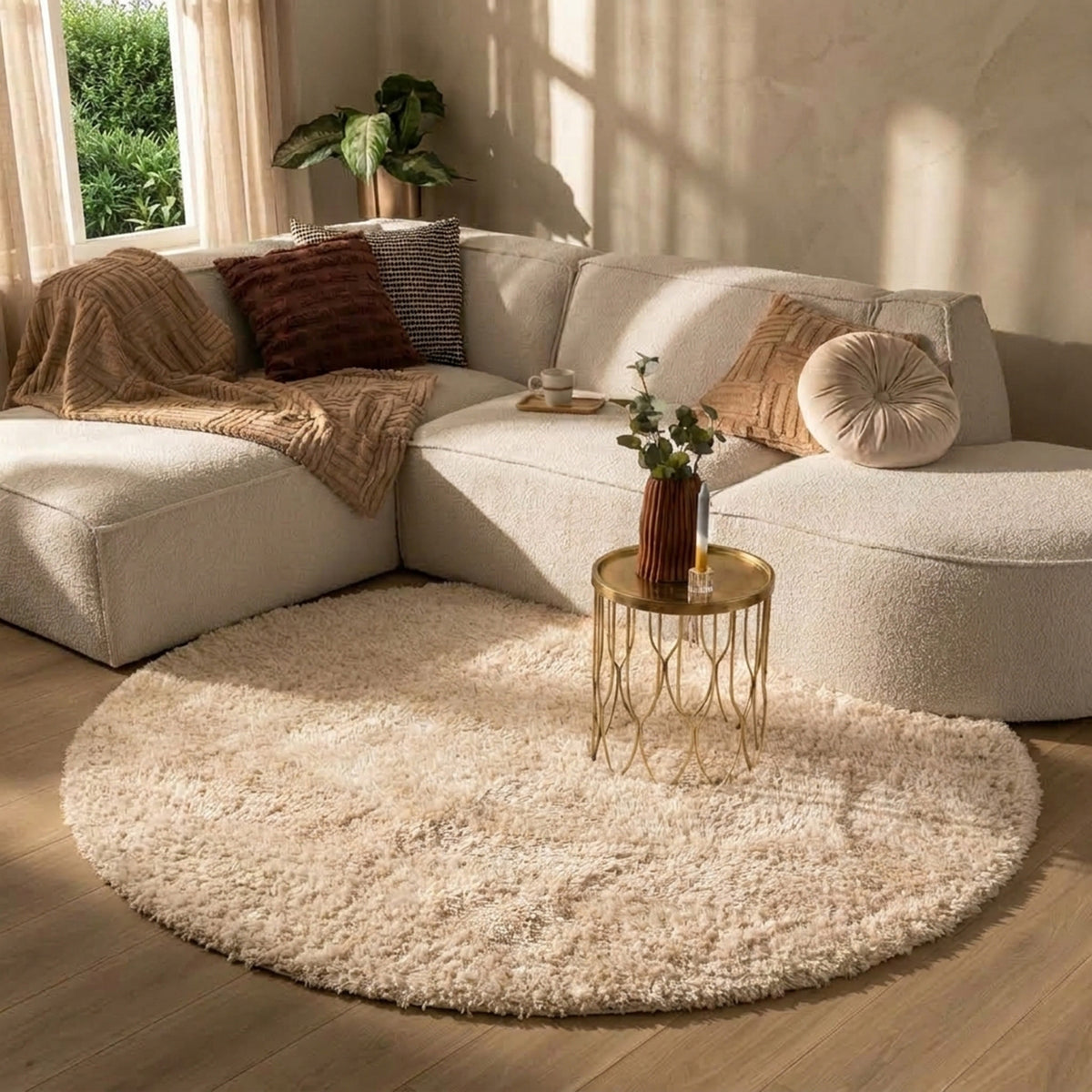 Rond Shaggy vloerkleed - Blaze Beige