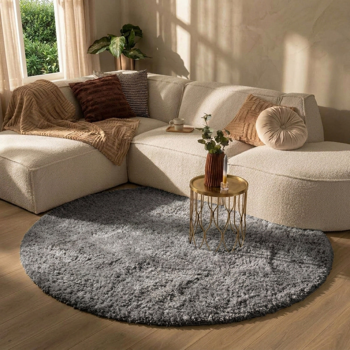 Rond Shaggy vloerkleed - Blaze Grijs