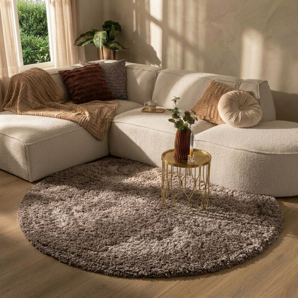 Rond Shaggy vloerkleed - Blaze Taupe
