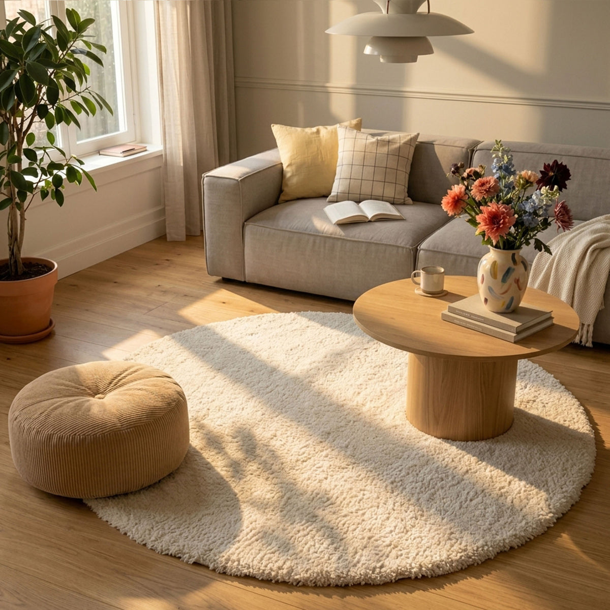 Tapis rond doux - Teddy Crème