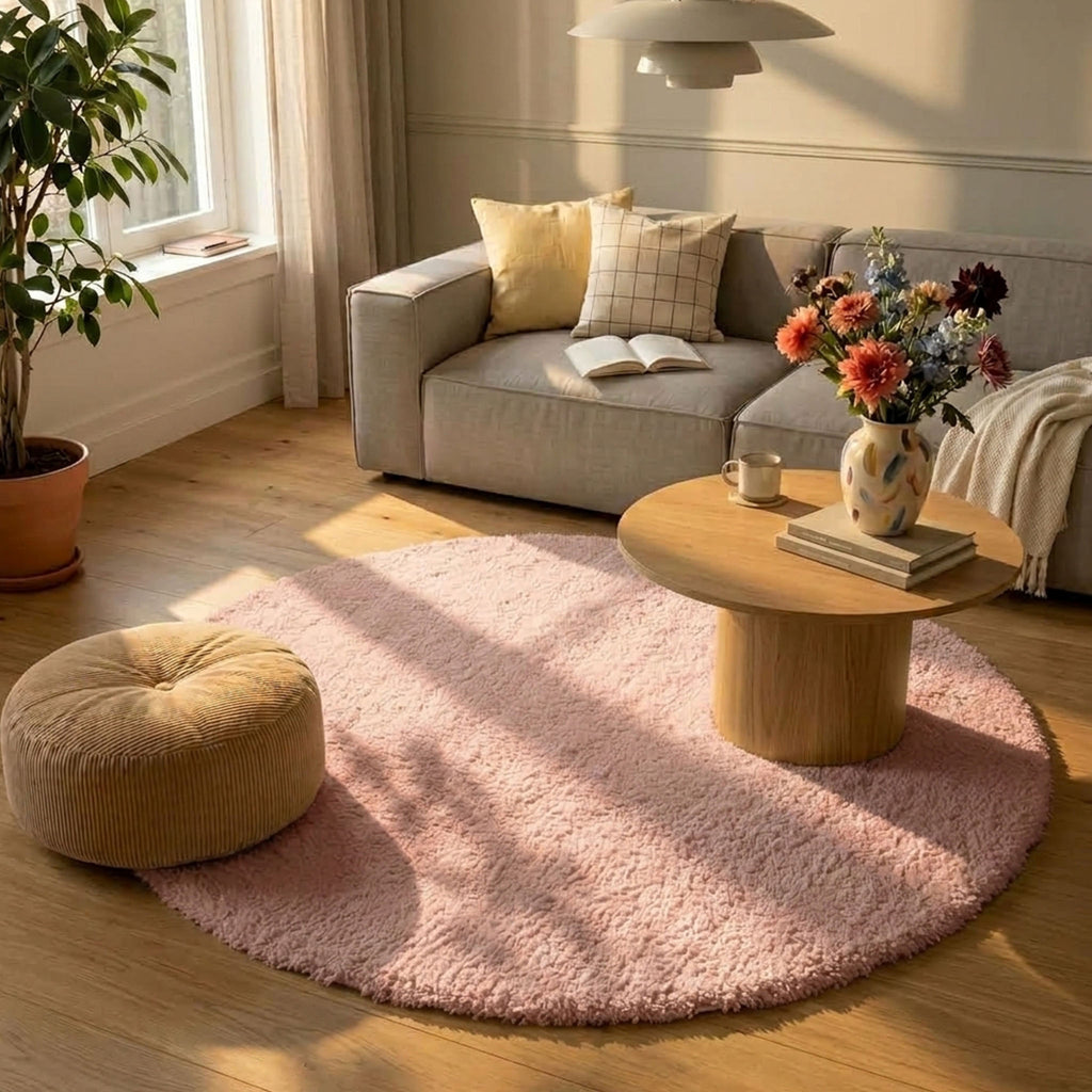Soft round rug - Teddy Pink