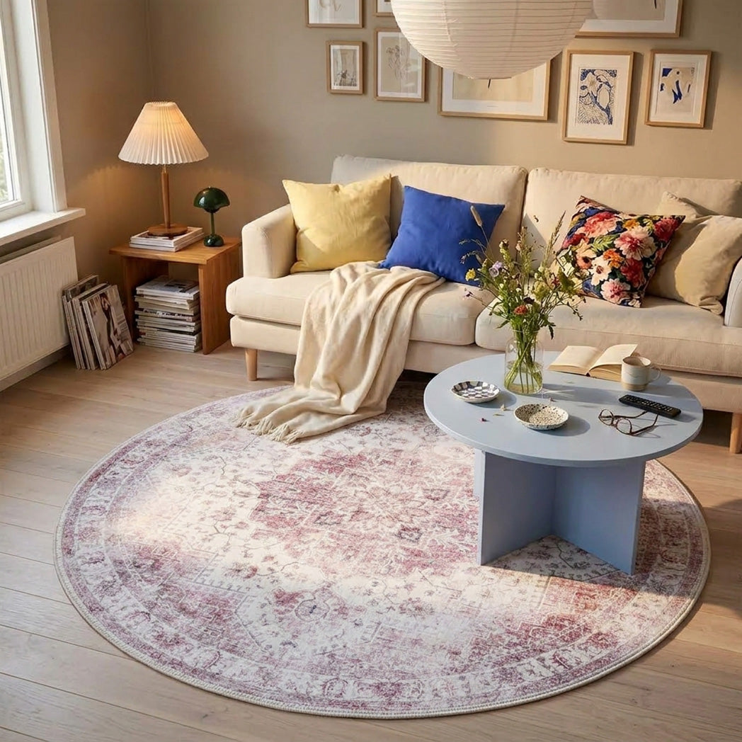 Rond Vintage vloerkleed - Lago Roze