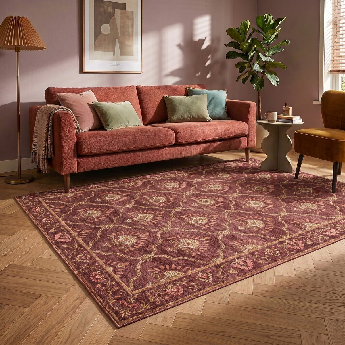 Tapis vintage - Sage Grid Rouge