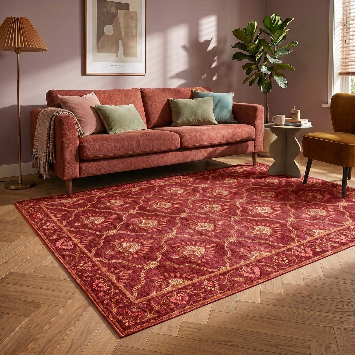 Vintage vloerkleed - Sage Grid Rood