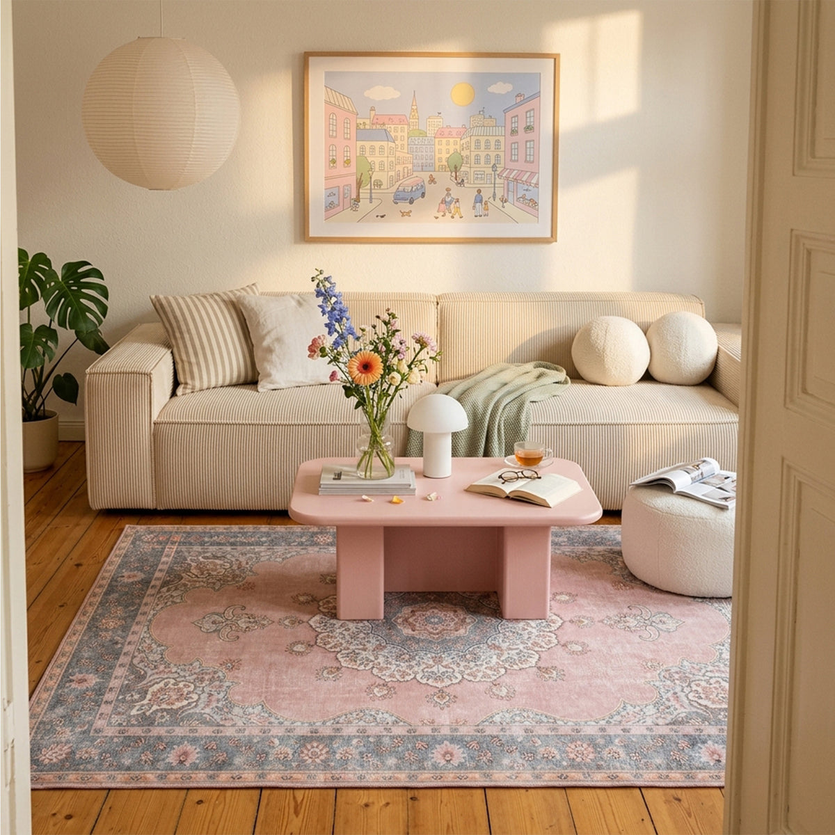 Vintage vloerkleed - Lily Medaillon Roze