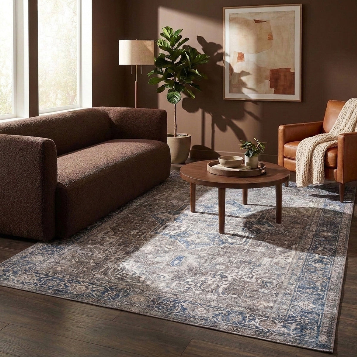 Tapis vintage - Lugan Taupe/Bleu