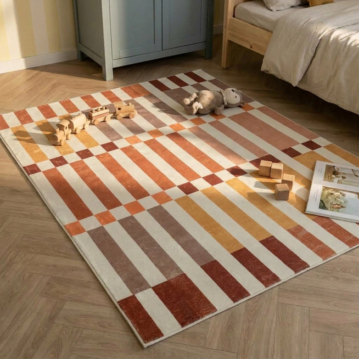 Wasbaar kindervloerkleed - Billy Blocks Terracotta